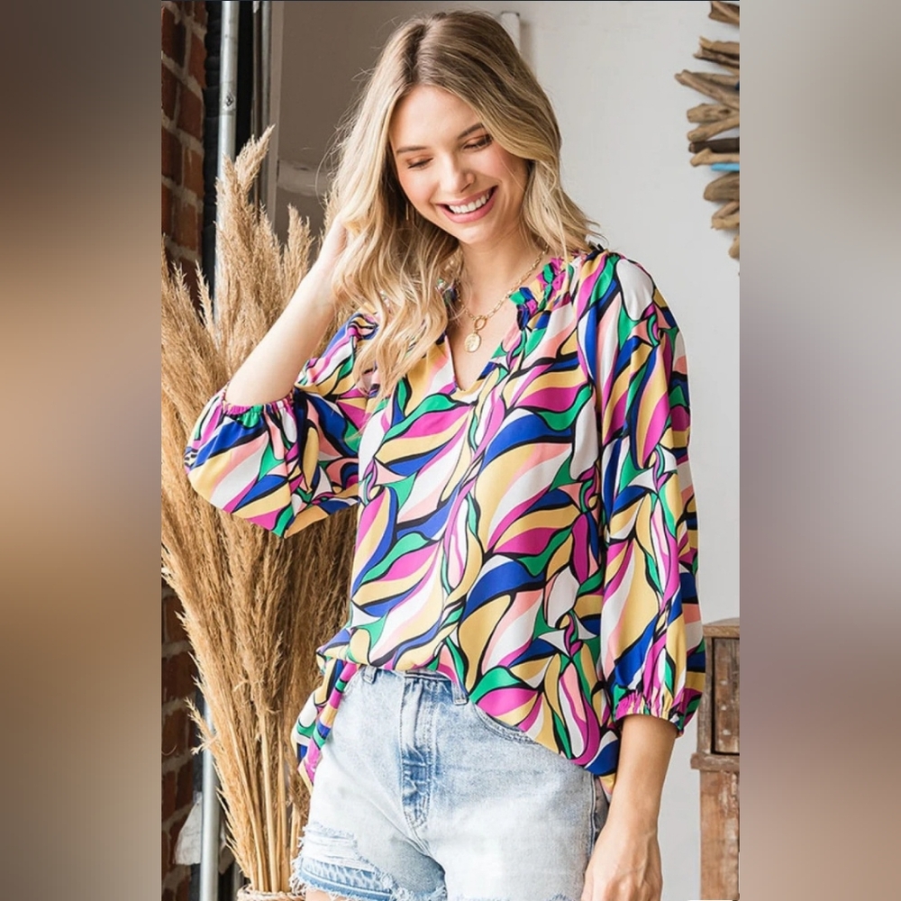 Colorful Abstract Women's Top - Picture 2 of 2